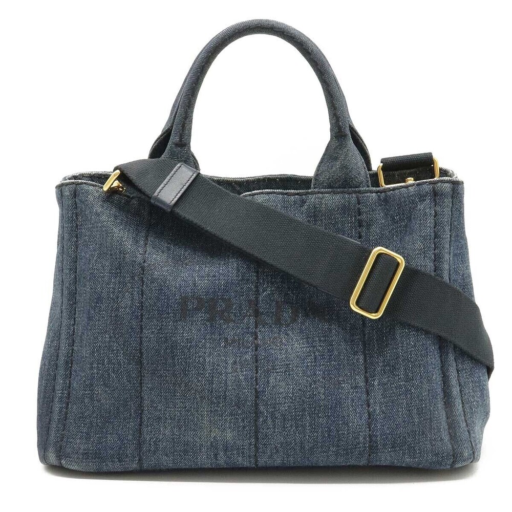 Prada Canapa Tote Bag Handbag Shoulder Denim Blue